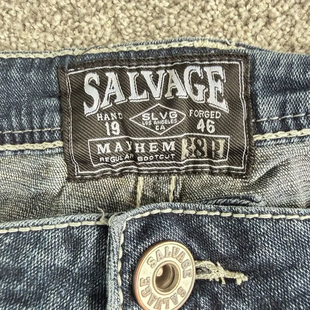 Salvage Supply Company Mayhem Bootcut Jeans Mens Buckle Dark Wash Size 38R